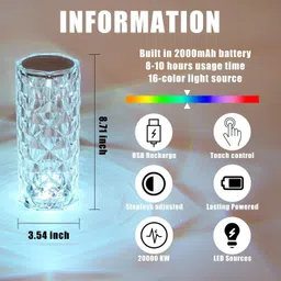 QueryZen Crystal Lamp,16 Color Changing Rose Crystal Diamond Table Lamp, Table Lamp image 5