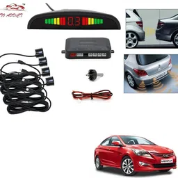 auto addict parking-sensors-black-97 Car Reverse Parking Sensor with LED Display 4 Sensor Reverse Parking Auto Radar Detectors (Black) For Hyundai Verna Fluidic 4S Parking Sensor image 1