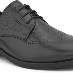house of pataudi Men Black Solid Formal Leathertte Formal Office Wear Derby Lace Up Shoes Derby For Men image 2