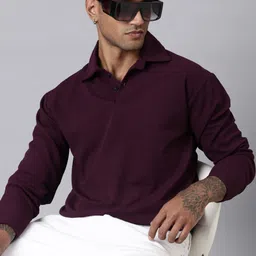 lewel Men Solid Polo Neck Polyester Maroon T-Shirt-picture-26