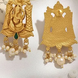 MANSIYAORANGE Gold-Plated Artificial Stones Studded & Beaded Temple Contemporary Earrings image 5
