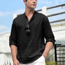 Edin Men Solid Cotton Kurtas image 5