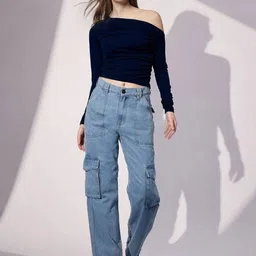 Istyle Can Asymmetric Neck Ruched Bardot Top image 4