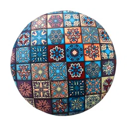 Shadowkart Blue & Brown Printed Wooden Pouffes Ottoman image 5