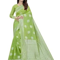 Florence Woven Design Zari Pure Cotton Banarasi Saree With Unstitched Blouse Piece-image-45