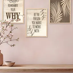 Kotart Brown & Cream 3 Pieces Abstract Printed Wooden Wall Arts image 2