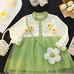 YK Girls Solid Flower Splicing Mesh Princess Midi A-Line Dress-picture-15