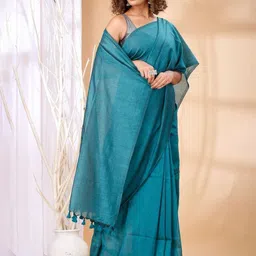 HERE&NOW Pure Cotton Saree With Unstiched Blouse with Unstitched Blouse Piece image 2