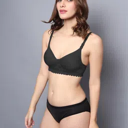 samvar Women Black,Brown Cotton Blend Bra Panty Set for Lingerie Set Undergarments Pack of 2 image 4