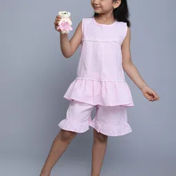 Little Clothings Girls Striped Organic Cotton Round Neck Night Suit image 1