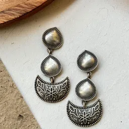 NAMAN ARTS Silver-Plated Contemporary Oxidised Drop Earrings-picture-28