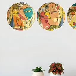 THE QUIRKY HOME 3Pcs Yellow & Green Printed Ceramic Premium Decorative Wall Decors-picture-16