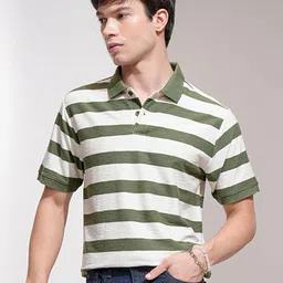 HIGHLANDER Men Striped Polo Collar Cotton Relaxed Fit T-shirt-picture-24