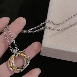 Lovemi Movements Unisex Stainless Steel Triple Ring Circular Shaped Pendants with Chains image 3