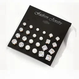 NAVJAI Set of 12 Gold-Plated Metal American Diamond Earrings image 5