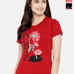 Dreambe Women Pack Of 2 Graphic Printed Round Neck Cotton T-shirts-picture-24