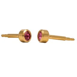 STUDEX 24K Pure Gold Plated Stainless Steel Amethyst Studded Circular Shaped Studs image 2