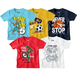 BonOrganik Boys Pack Of 5 Graphic Printed Cotton T-Shirt-picture-44