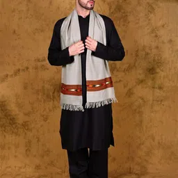 Exotic India Unisex Wool Scarf with Kinnauri Woven Wide Border from Kullu-image-12