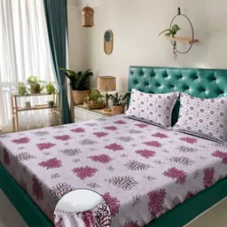 Myntra Elegant Homes Purple & White Floral 400 TC King Bedsheet with 2 Pillow Covers-image-97