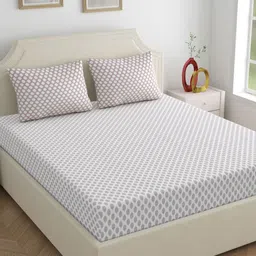 Dreamscape Camel Brown & White Floral 250 TC King Bedsheet with 2 Pillow Covers-image-38