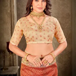 FABLAND Floral Printed Woven Design Border Zari Tissue Kota Saree image 4