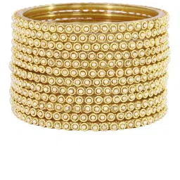 ZULKA Set Of 12 Pearls Beaded & Moti Work Glass Bangles image 5