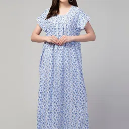 FAMBEE Women Floral Printed Pure Cotton Maxi Nightdress image 2