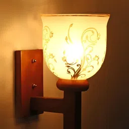 1ST TIME Gold-Toned & White Printed Wood Traditional Wall Lamp image 5