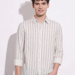 Being Human Men Classic Slim Fit Spread Collar Vertical Striped Cotton Casual Shirt-image-26