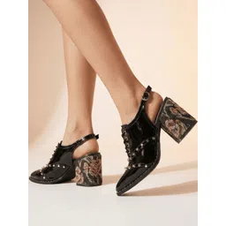 Sole House Women Embellished PU Party Block Mules-picture-13