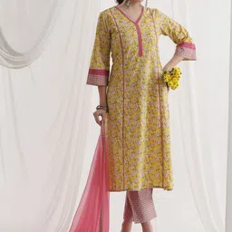 Khushal K Women Floral Printed Regular Pure Cotton Kurta with Palazzos & With Dupatta-picture-30