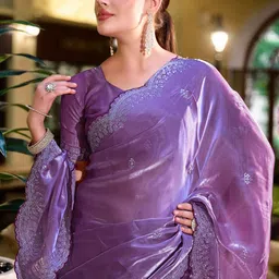 Mitera Ethnic Motifs Embroidered Poly Chiffon Saree image 4