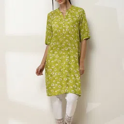 Rangriti Floral Printed Mandarin Collar Cotton Straight Kurta-image-40