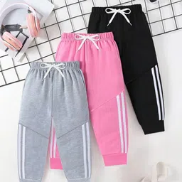 YK X Trampoline Girls Pack of 3 Striped Cotton Relaxed Fit Joggers-picture-51