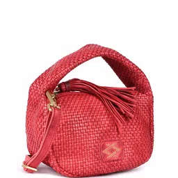 KOMPANERO Women Textured Baguette Tasselled Leather Satchel Bag image 2