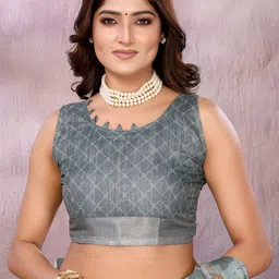 HERE&NOW Green Printed Linen Blend Jamdani Sarees image 2