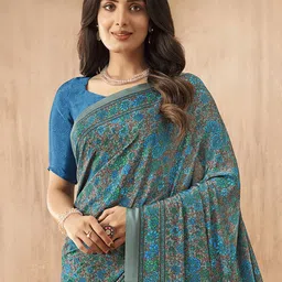 Mitera Floral Poly Crepe Saree image 2