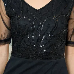 Shally Bhasin by Athena Women Embellished V-Neck Puff Sleeve Scuba Maxi Dress image 5