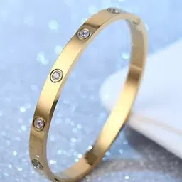 Zabby Allen Stainless Steel Gold-Plated American Diamond Studded Cuff Bracelet-picture-29