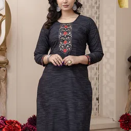AUZAAI COLLECTION Selection Of 2 Thread Work Round Neck A-Line Kurtas image 1