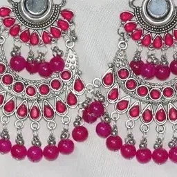 SZN Artificial Stones Studded And Beaded Geometric Shaped Oxidised Drop Earrings image 2