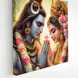 SAF Blue & Yellow Lord Shiva Parvathi Printed Canvas Wall Art-image-18