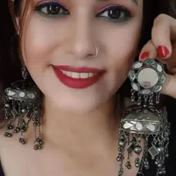 SZN Silver Plated Artificial Studded and Beaded Oxidised Dome Shaped Jhumkas-picture-12