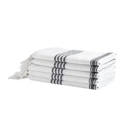 Arrabi Set Of 5 White & Black Handwoven 210 GSM Cotton Hand Towels image 2