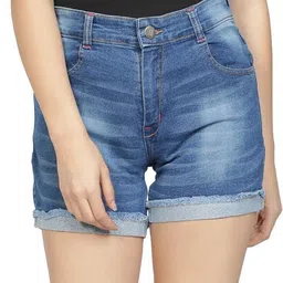 club a9 Solid, Dyed/Washed Women Denim Dark Blue Denim Shorts image 5