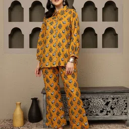 Sangria Ethnic Motics Printed Shirt Collar Pure Cotton Shirt & Trousers-picture-40