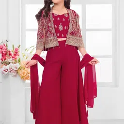 Lagorii Girls Ethnic Motifs Embroidered Regular Top with Palazzos & With Dupatta-picture-13