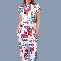 Clothus Women Red Satin Printed Night suits-picture-35