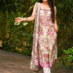 KALINI Women Floral Printed Regular Kurta with Trousers & With Dupatta image 2
